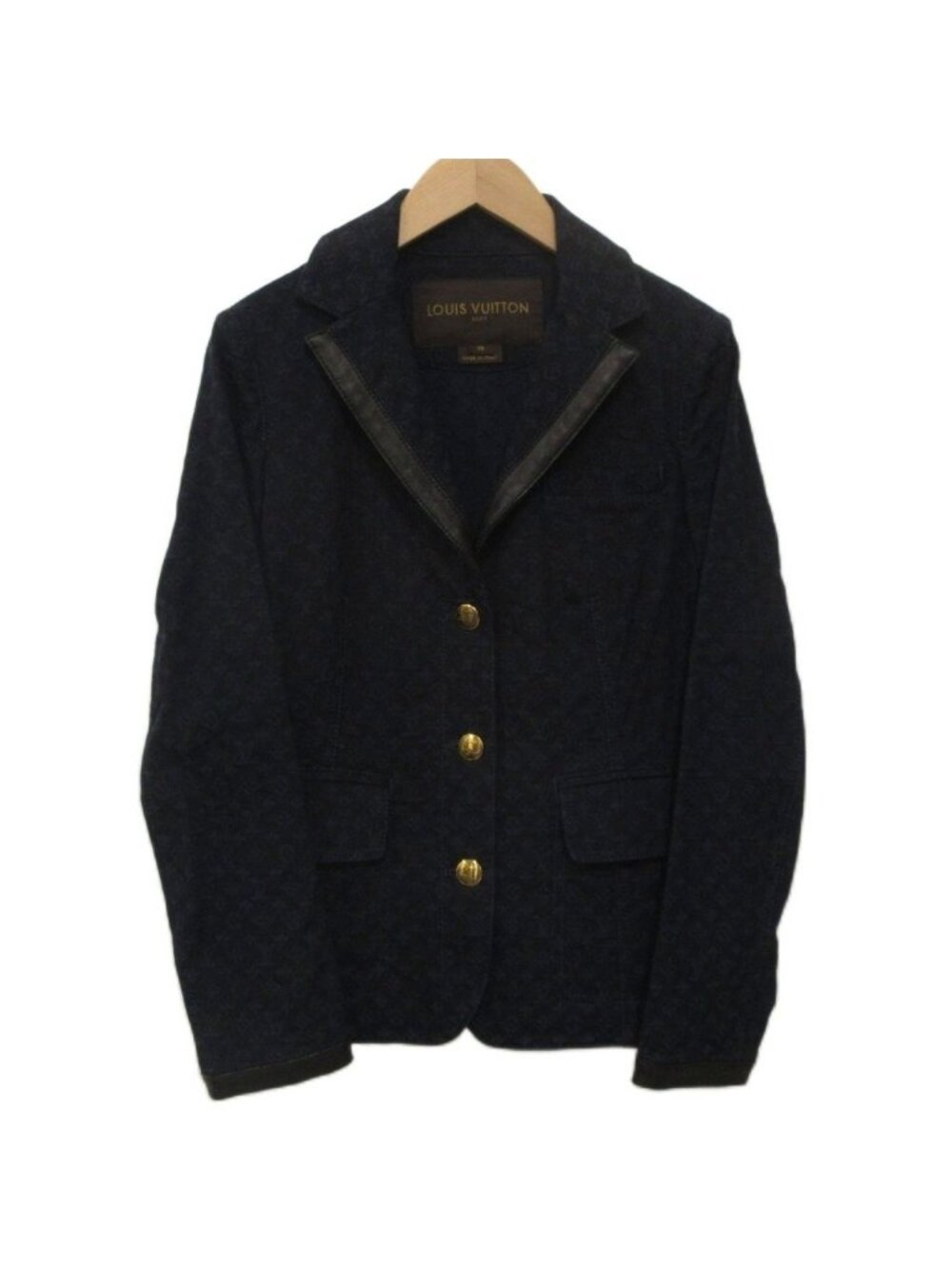 Louis Vuitton Monogram Jacket Navy Jacquard Leather Piping 36